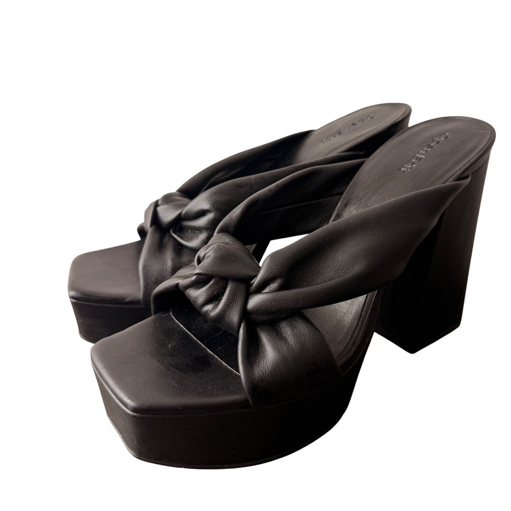 Open Edit Black Leather Knotted Platform Chunky Heel Sandals Women's Size‎ 9M